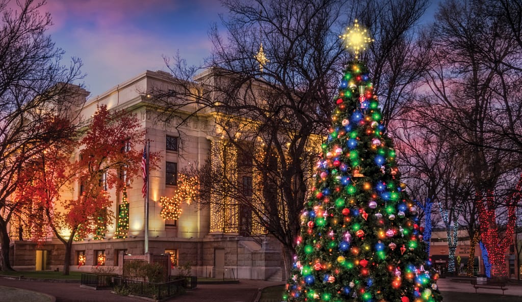 Sedona red rock scenery accented with holiday lights in 2025