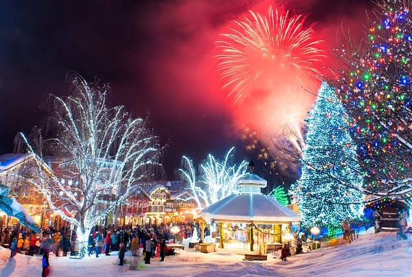 Cozy outdoor Christmas festival scene