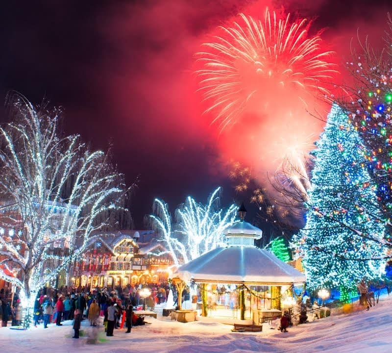 Cozy outdoor Christmas festival scene